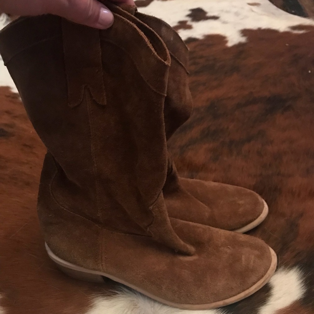 Slouchy Brown Suede Western Boots